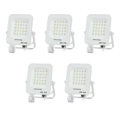 Lot de 5 Projecteurs LED avec Detecteur Blanc 20W Étanche IP65 1800lm Blanc Naturel 4000K