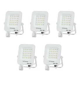 Lot de 5 Projecteurs LED avec Detecteur Blanc 20W Étanche IP65 1800lm Blanc Naturel 4000K