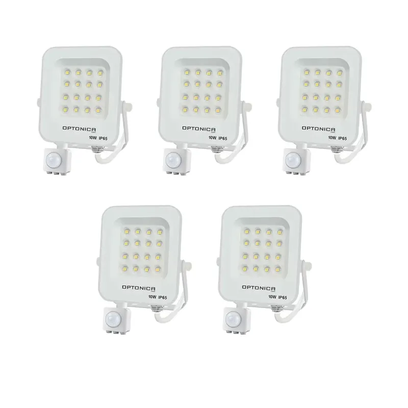 Lot de 5 Projecteurs LED avec Detecteur Blanc 10W Étanche IP65 900lm Blanc du Jour 6000K