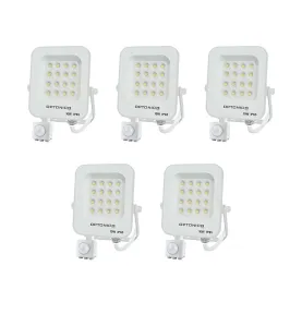 Lot de 5 Projecteurs LED avec Detecteur Blanc 10W Étanche IP65 900lm Blanc Naturel 4500K