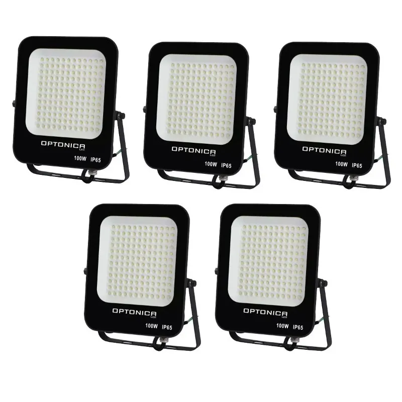 Lot de 5 Projecteurs LED 100W Noir Étanche IP65 9000lm 477W Blanc du Jour 6000K