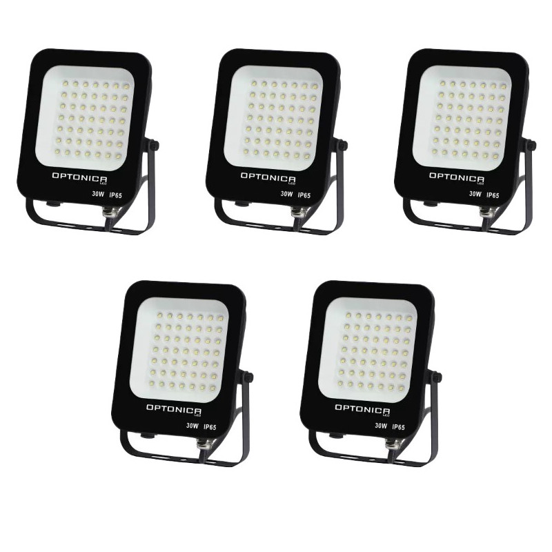 Lot de 5 Projecteurs LED 30W Noir Étanche IP65 2700lm 160W Blanc Naturel 4500K