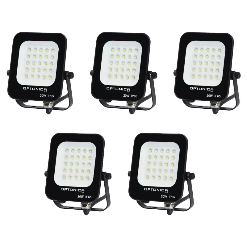 Lot de 5 Projecteurs LED 20W Noir Étanche IP65 1800lm 115W Blanc Naturel 4500K