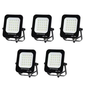 Lot de 5 Projecteurs LED 20W Noir Étanche IP65 1800lm 115W Blanc Naturel 4500K