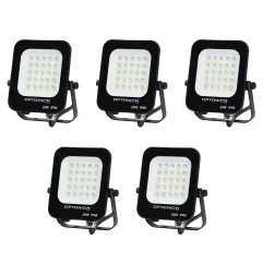 Lot de 5 Projecteurs LED 20W Noir Étanche IP65 1800lm 115W Blanc Chaud 2700K