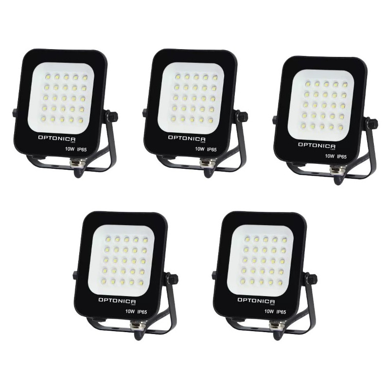 Lot de 5 Projecteurs LED 10W Noir Étanche IP65 900lm 66W Blanc du Jour 6000K