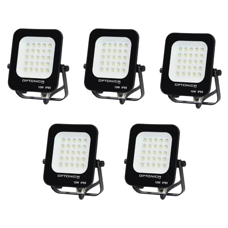 Lot de 5 Projecteurs LED 10W Noir Étanche IP65 900lm 66W Blanc du Jour 6000K