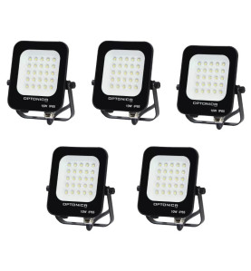 Lot de 5 Projecteurs LED 10W Noir Étanche IP65 900lm 66W Blanc du Jour 6000K