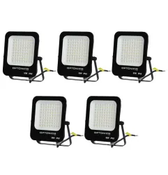 Lot de 5 Projecteurs LED 50W Noir Étanche IP65 4500lm 250W Blanc Chaud 2700K