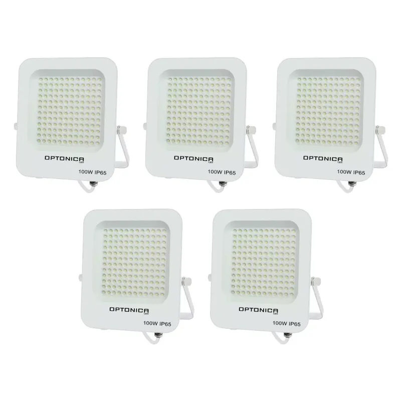 Lot de 5 Projecteurs LED 100W Blanc Étanche IP65 9000lm 477W Blanc Chaud 2700K