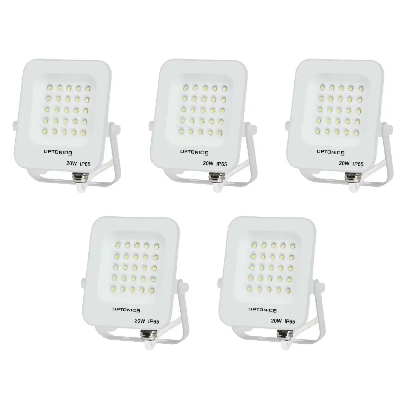 Lot de 5 Projecteurs LED 20W Blanc Étanche IP65 1800lm 115W Blanc du Jour 6000K