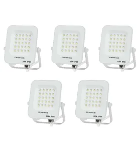 Lot de 5 Projecteurs LED 20W Blanc Étanche IP65 1800lm 115W Blanc du Jour 6000K