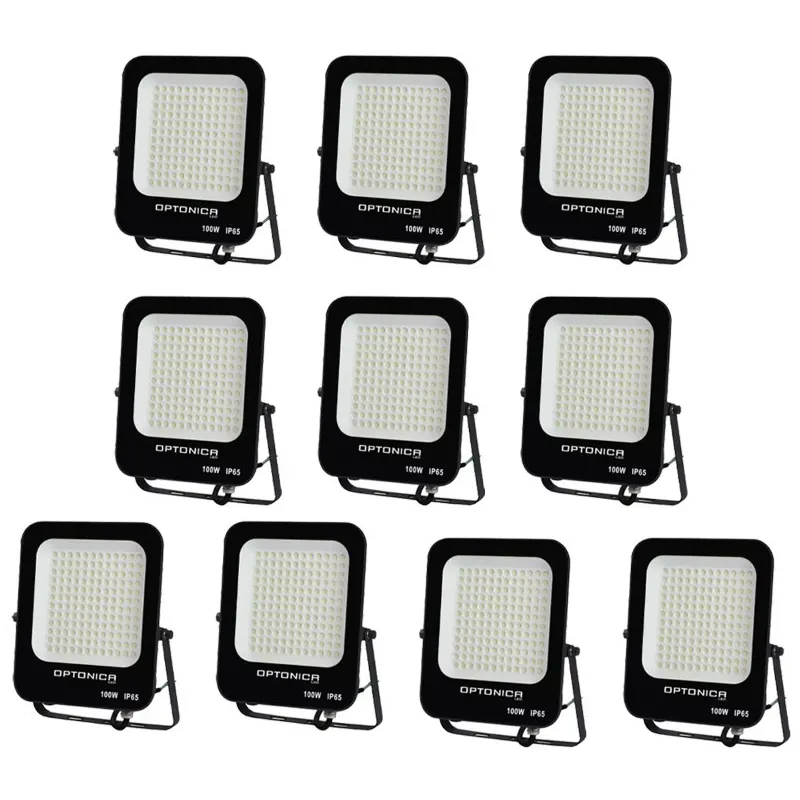 Lot de 10 Projecteurs LED 100W Noir Étanche IP65 9000lm 477W Blanc du Jour 6000K