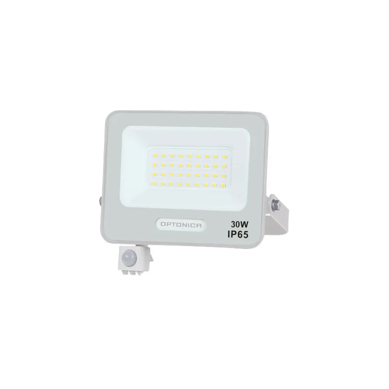 Projecteur LED SMD IP65 Corps Blanc avec Capteur - 50W - 4500lm - Blanc du Jour - 193x204x32mm