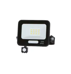 Projecteur LED SMD IP65 Corps Noir avec Capteur - 10W - 900lm - Blanc du Jour 6000K - 105x134.5x26mm