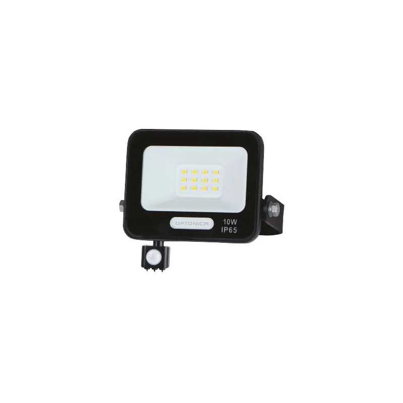 Projecteur LED SMD IP65 Corps Noir avec Capteur - 10W - 900lm - Blanc du Jour 6000K - 105x134.5x26mm