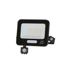 Projecteur LED SMD IP65 Corps Noir 20W 1800lm Blanc du Jour 120° - Capteur de Mouvement - 123.5x149x27.5mm