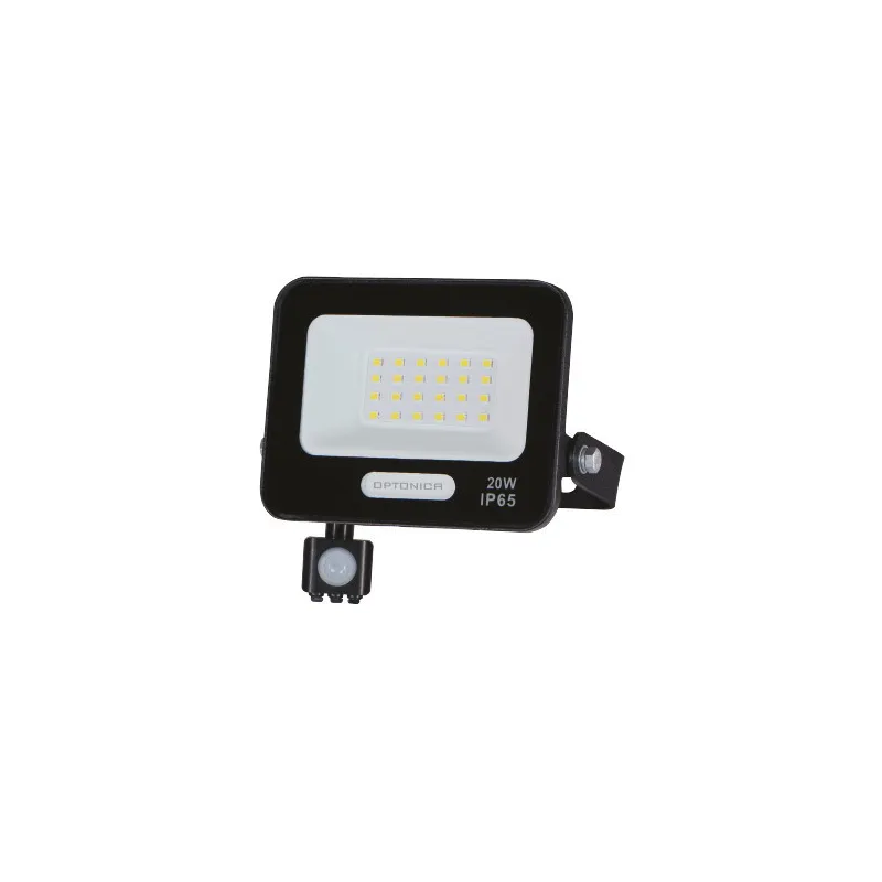 Projecteur LED SMD IP65 Corps Noir 20W 1800lm Blanc du Jour 120° - Capteur de Mouvement - 123.5x149x27.5mm