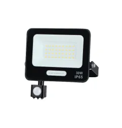 Projecteur LED SMD IP65 30W 2700lm Corps Noir avec Capteur - 6000K Blanc du Jour - 159x178x30mm