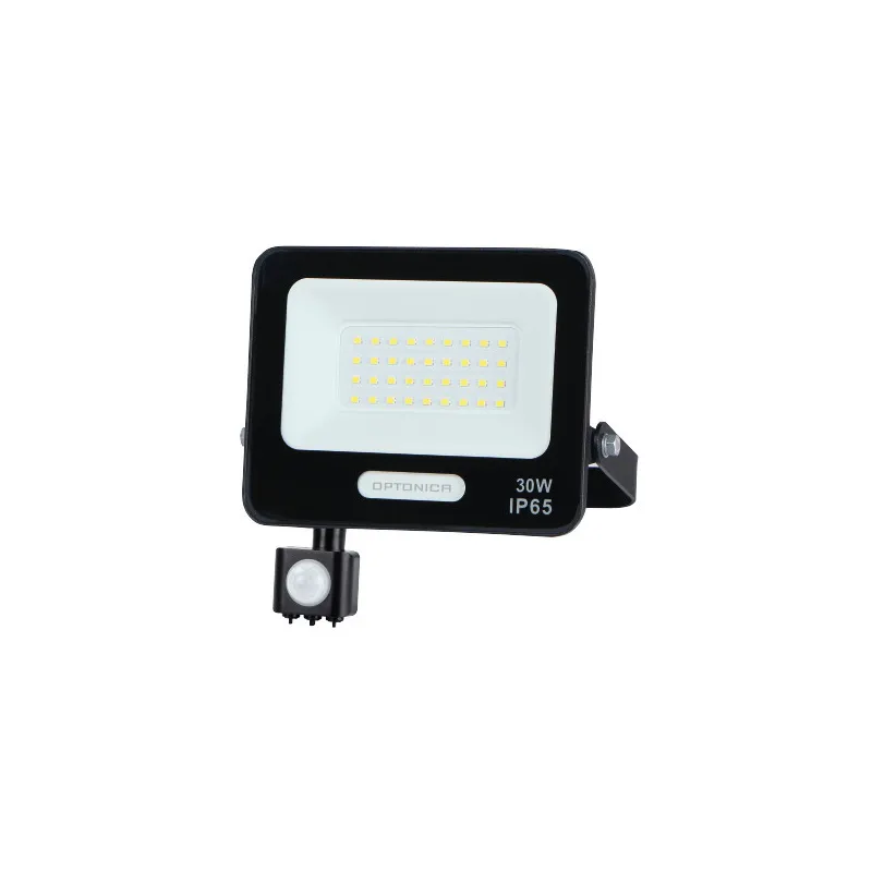 Projecteur LED SMD IP65 30W 2700lm Corps Noir avec Capteur - 6000K Blanc du Jour - 159x178x30mm