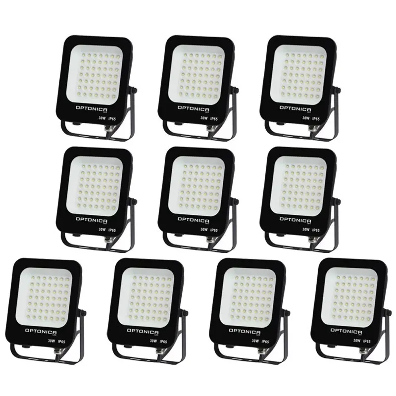 Lot de 10 Projecteurs LED 30W Noir Étanche IP65 2700lm 160W Blanc Naturel 4500K