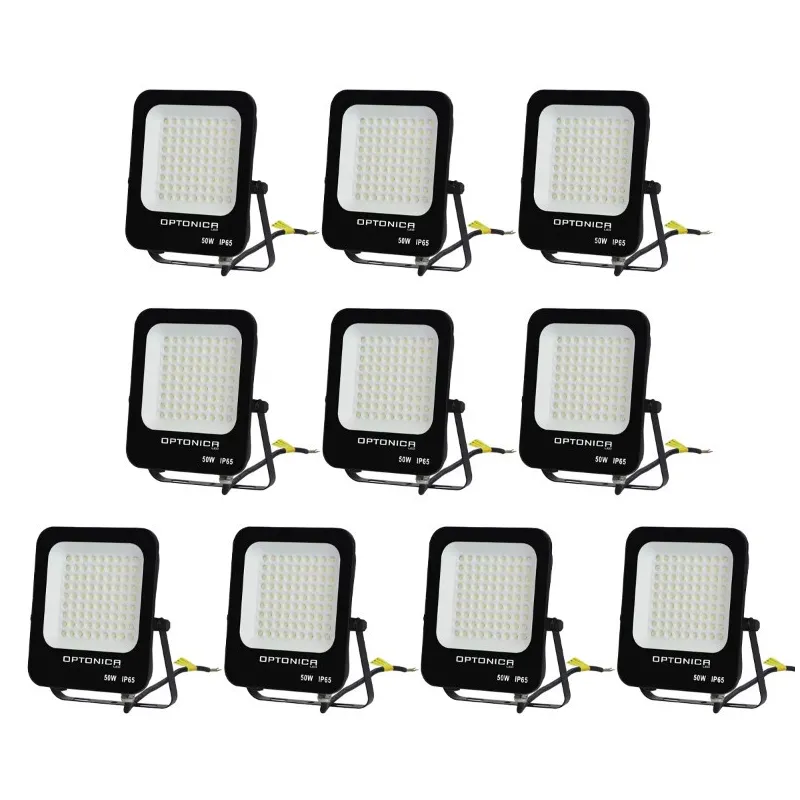 Lot de 10 Projecteurs LED 50W Noir Étanche IP65 4500lm 250W Blanc du Jour 6000K