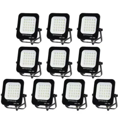 Lot de 10 Projecteurs LED 20W Noir Étanche IP65 1800lm 115W Blanc Naturel 4500K