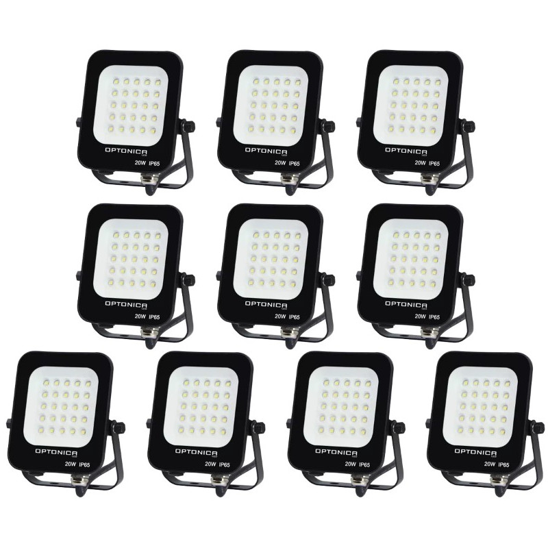 Lot de 10 Projecteurs LED 20W Noir Étanche IP65 1800lm 115W Blanc Naturel 4500K