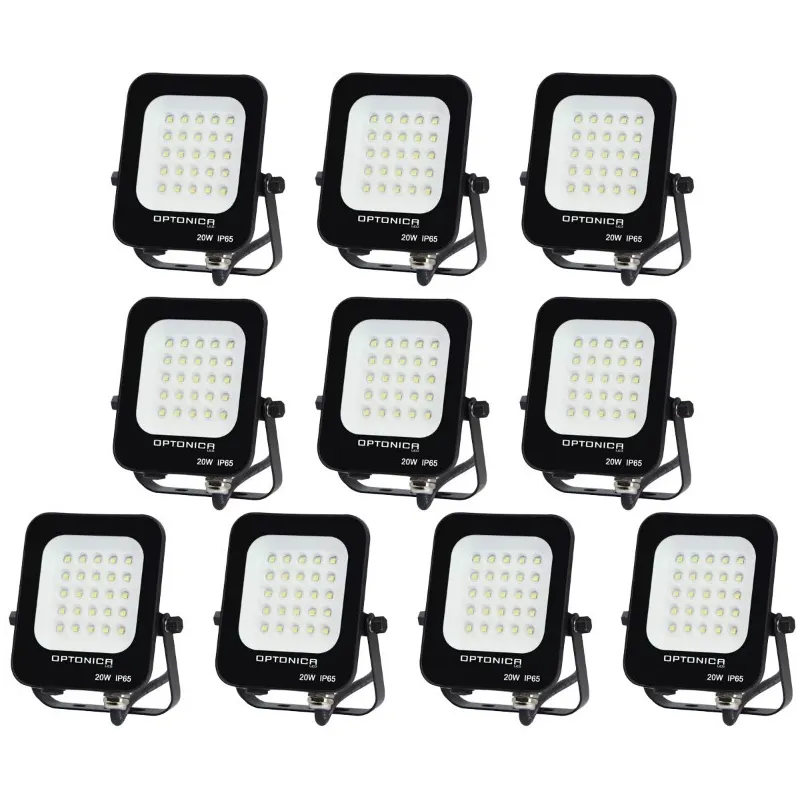 Lot de 10 Projecteurs LED 20W Noir Étanche IP65 1800lm 115W Blanc Naturel 4500K