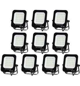 Lot de 10 Projecteurs LED 20W Noir Étanche IP65 1800lm 115W Blanc Naturel 4500K