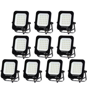 Lot de 10 Projecteurs LED 20W Noir Étanche IP65 1800lm 115W Blanc Chaud 2700K