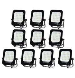 Lot de 10 Projecteurs LED 10W Noir Étanche IP65 900lm 66W Blanc du Jour 6000K