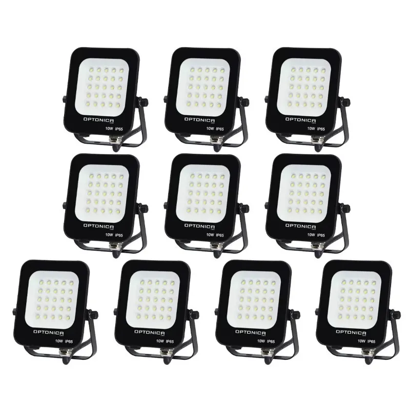 Lot de 10 Projecteurs LED 10W Noir Étanche IP65 900lm 66W Blanc du Jour 6000K