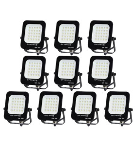 Lot de 10 Projecteurs LED 10W Noir Étanche IP65 900lm 66W Blanc du Jour 6000K