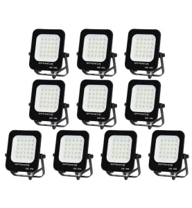 Lot de 10 Projecteurs LED 10W Noir Étanche IP65 900lm 66W Blanc du Jour 6000K