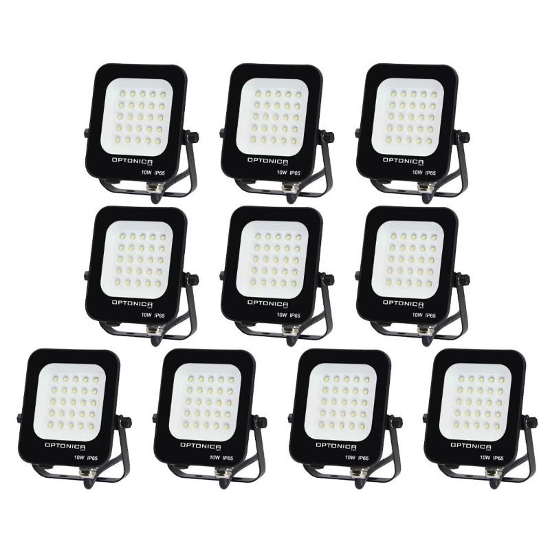 Lot de 10 Projecteurs LED 10W Noir Étanche IP65 900lm 66W Blanc Chaud 2700K