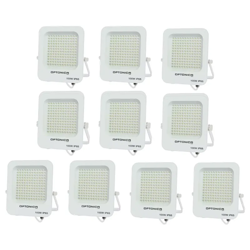 Lot de 10 Projecteurs LED 100W Blanc Étanche IP65 9000lm 477W Blanc du Jour 6000K