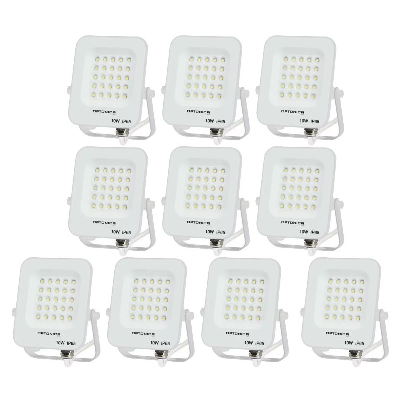 Lot de 10 Projecteurs LED 10W Blanc Étanche IP65 900lm 66W Blanc Chaud 2700K