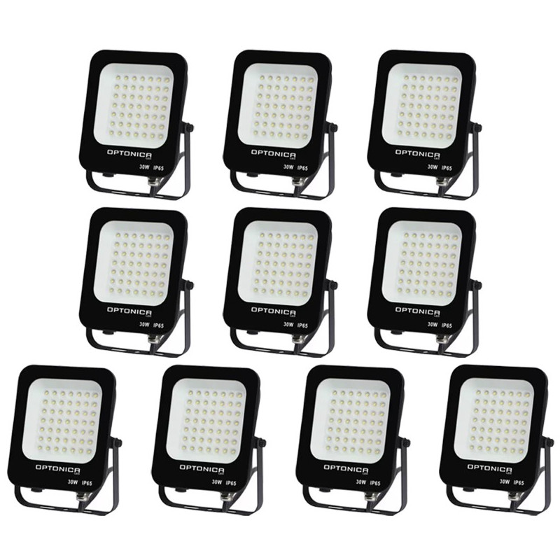 Lot de 10 Projecteurs LED 30W Noir Étanche IP65 2700lm 160W Blanc du Jour 6000K