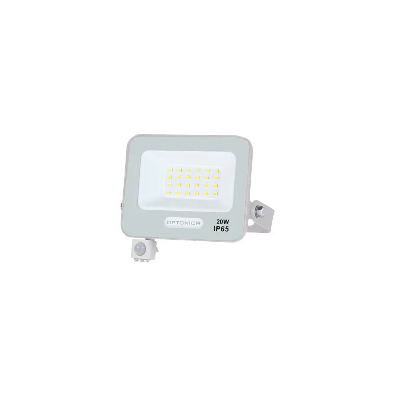 Projecteur LED SMD IP65 Corps Blanc avec Capteur - 20W - 1800lm - Blanc du Jour - 123.5x149x27.5mm