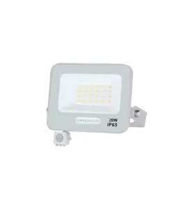 Projecteur LED SMD IP65 Corps Blanc avec Capteur - 20W - 1800lm - Blanc du Jour - 123.5x149x27.5mm