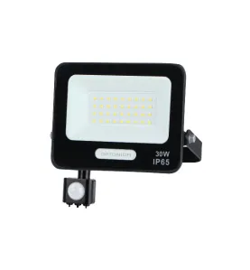 Projecteur LED SMD 30W 2700lm IP65 Corps Noir avec Détecteur - Blanc Naturel 4000K - 159x178x30mm