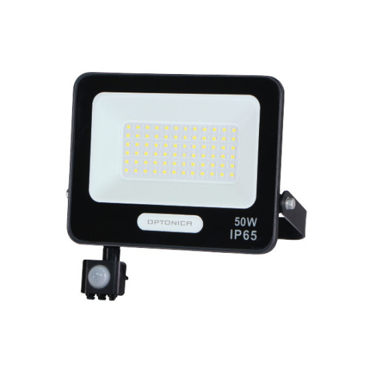 Projecteur LED SMD IP65 Corps Noir avec Détecteur - 50W - 4500lm - Blanc du Jour - 193x204x32mm