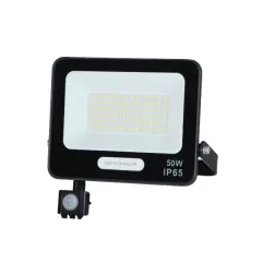 Projecteur LED SMD IP65 Corps Noir avec Détecteur - 50W - 4500lm - Blanc du Jour - 193x204x32mm