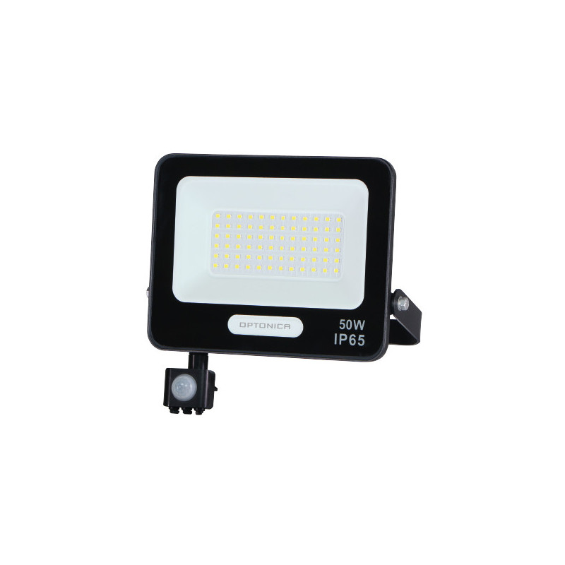 Projecteur LED SMD IP65 Corps Noir avec Détecteur - 50W - 4500lm - Blanc du Jour - 193x204x32mm