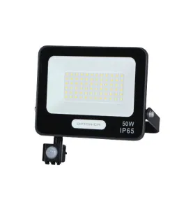 Projecteur LED SMD IP65 Corps Noir avec Détecteur - 50W - 4500lm - Blanc du Jour - 193x204x32mm