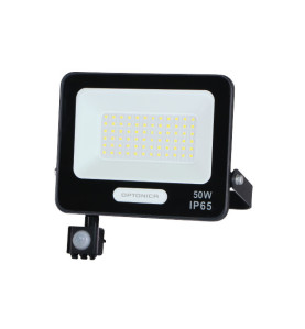 Projecteur LED SMD IP65 Corps Noir avec Détecteur - 50W - 4500lm - 4000K - 193x204x32mm - 120°