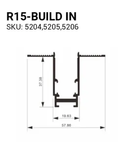 Système de Rail Triphasé R15B Intégré - Noir - Aluminium - Longueur 1000mm - Largeur 40mm - Hauteur 56mm