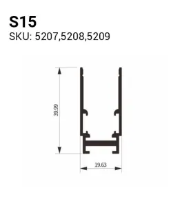 Système de Rail Triphasé S15 Noir - Aluminium - Longueur 2000mm - Largeur 41mm - Hauteur 19mm