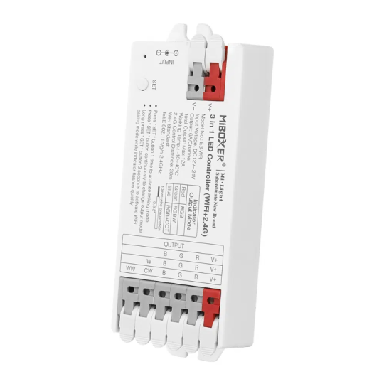 Contrôleur de bande LED 3 en 1 (WiFi+2.4G) DC12~24V - RGB/RGBW/RGB+CCT - 6A/canal - E3-WR